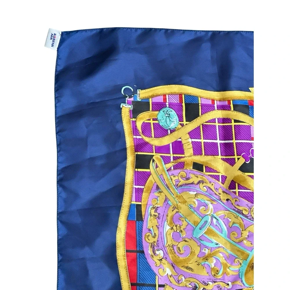 Vintage Korean Air Scarf Blue Gold Purple Red Turquoise etc Vibrant Colors‎